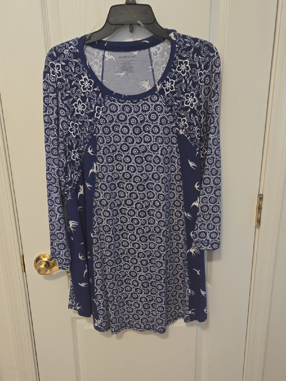 Westbound Navy White Mixed Print Long Sleeve Tunic